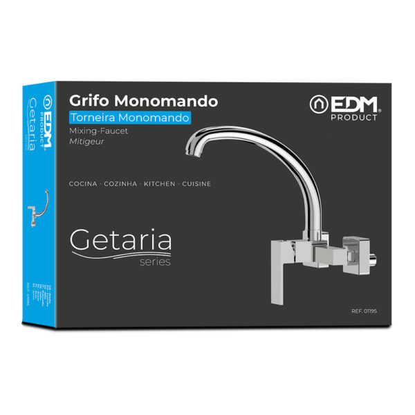 GRIFO MONOMANDO DE COCINA CAÑO ALTO. EMPOTRADO SERIE GETARIA. EDM - Imagen 2