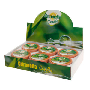 VELA CITRONELA ANTIMOSQUITOS CON RECIPIENTE DE BARRO MEDIDAS: Ø13x6,5cm  EURO/UNI