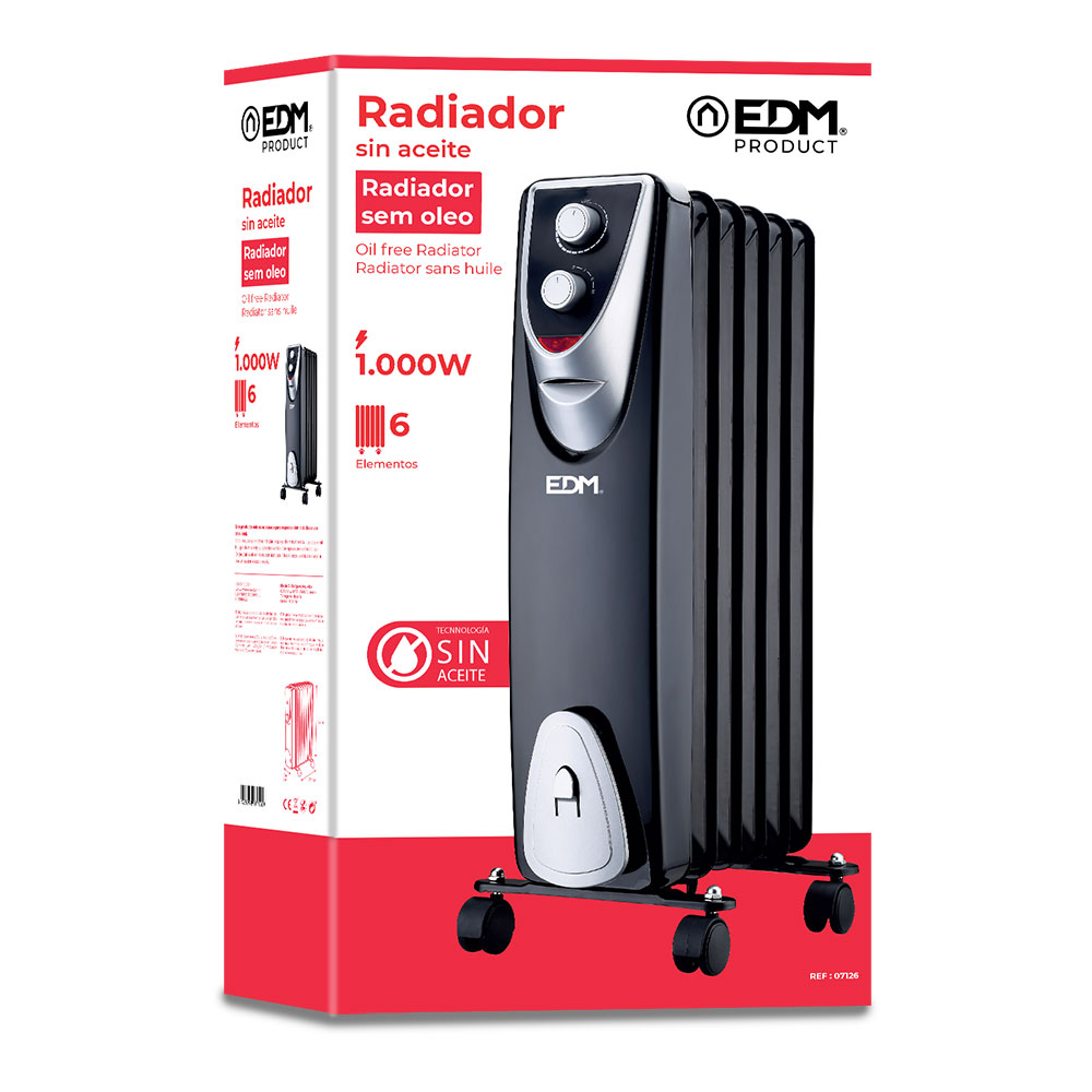 RADIADOR MODELO "BLACK EDITION" - SIN ACEITE - (6 ELEMENTOS) - 400/600/1000W - EDM