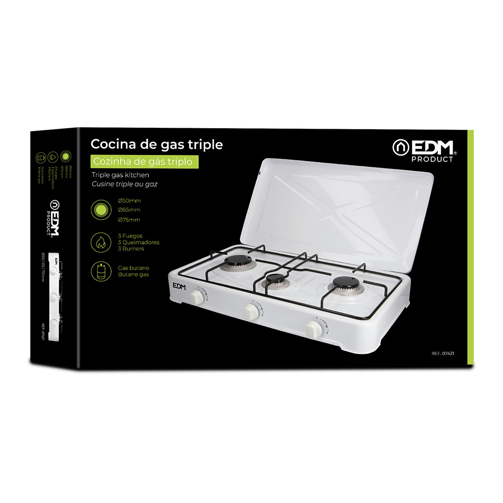 COCINA DE GAS ESMALTADA 3 FUEGOS EDM