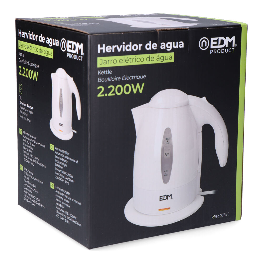 HERVIDOR DE AGUA ELECTRICO "KETTLE" 2200W 1L EDM - Imagen 2