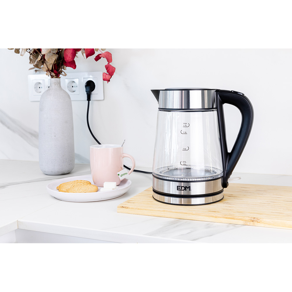 HERVIDOR DE AGUA DE CRISTAL + ACERO INOXIDABLE 1,7 LITROS 1850 - 2200W EDM - Imagen 3