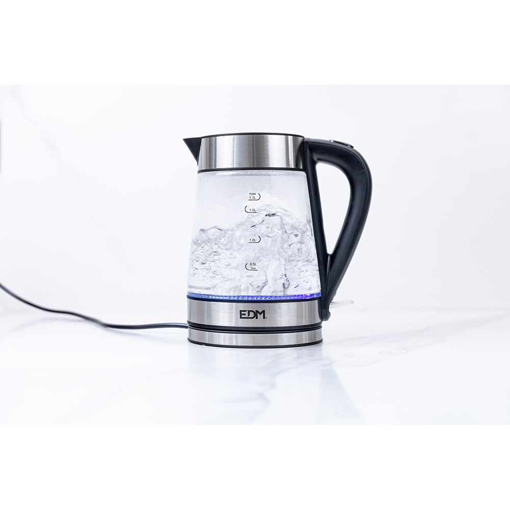 HERVIDOR DE AGUA DE CRISTAL + ACERO INOXIDABLE 1,7 LITROS 1850 - 2200W EDM - Imagen 6