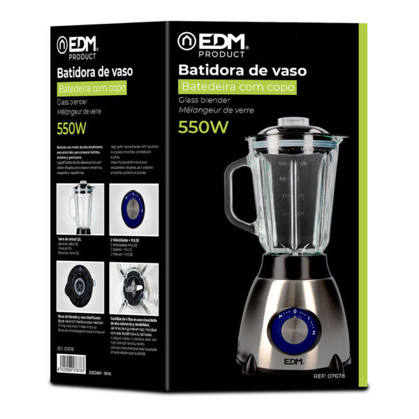 BATIDORA CON VASO MEZCLADOR DE CRISTAL 550W 1,5L  EDM - Imagen 2