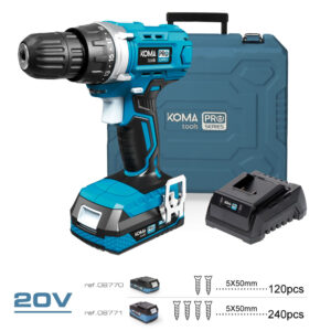 KIT MALETIN TALADRO ATORNILLADOR CON 40 ACCESORIOS 20V CON BATERÍA Y CARGADOR KOMA TOOLS
