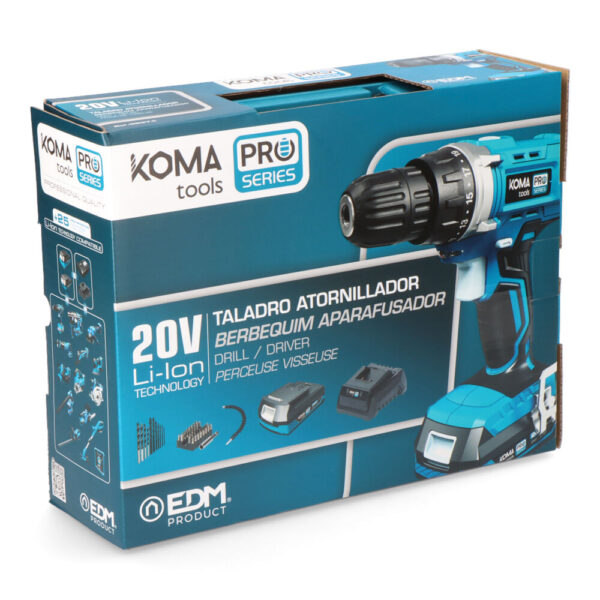 KIT MALETIN TALADRO ATORNILLADOR CON 40 ACCESORIOS 20V CON BATERÍA Y CARGADOR KOMA TOOLS - Imagen 4