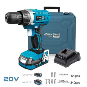 KIT MALETIN TALADRO ATORNILLADOR CON 70 ACCESORIOS 20V CON BATERÍA Y CARGADOR KOMA TOOLS