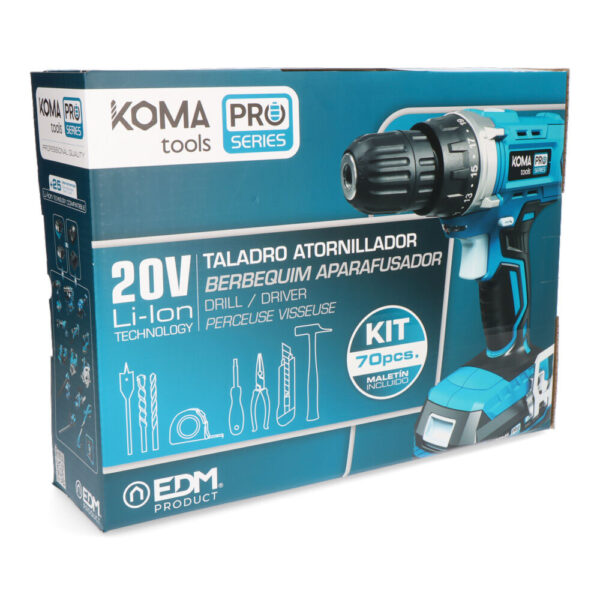 KIT MALETIN TALADRO ATORNILLADOR CON 70 ACCESORIOS 20V CON BATERÍA Y CARGADOR KOMA TOOLS - Imagen 3