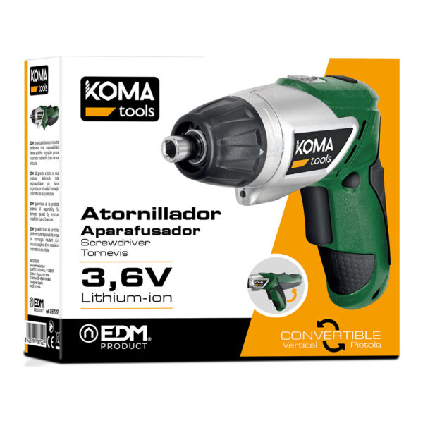 ATORNILLADOR A BATERIA REVERSIBLE 3,6V LITIO 1300mAh 17,5x14,8cm KOMA TOOLS - Imagen 2