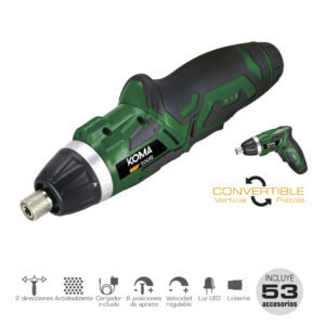 ATORNILLADOR A BATERIA REVERSIBLE 3,6V LITIO 1300mAh CON 53 ACCESORIOS 17,5x14,8cm KOMA TOOLS