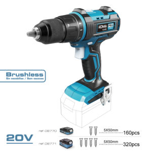 TALADRO PERCUTOR/ATORNILLADOR 20V BRUSHLESS (SIN BATERÍA NI CARGADOR) PORTABROCAS Ø13mm 22x25cm  KOMA TOOLS