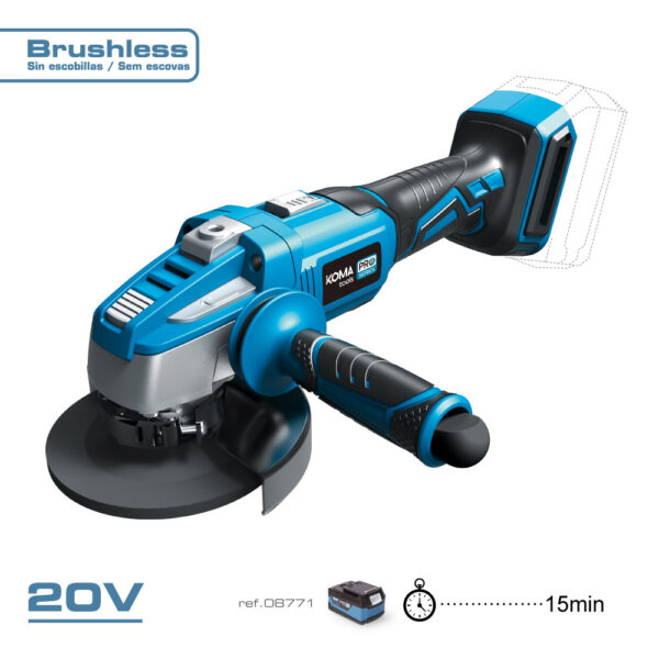 AMOLADORA 20V BRUSHLESS (SIN BATERÍA NI CARGADOR) Ø125mm 37,5x12cm KOMA TOOLS