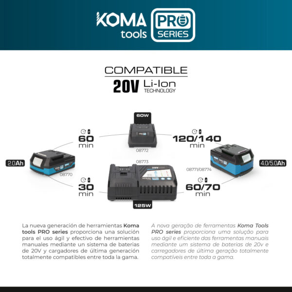 AMOLADORA 20V BRUSHLESS (SIN BATERÍA NI CARGADOR) Ø125mm 37,5x12cm KOMA TOOLS - Imagen 2