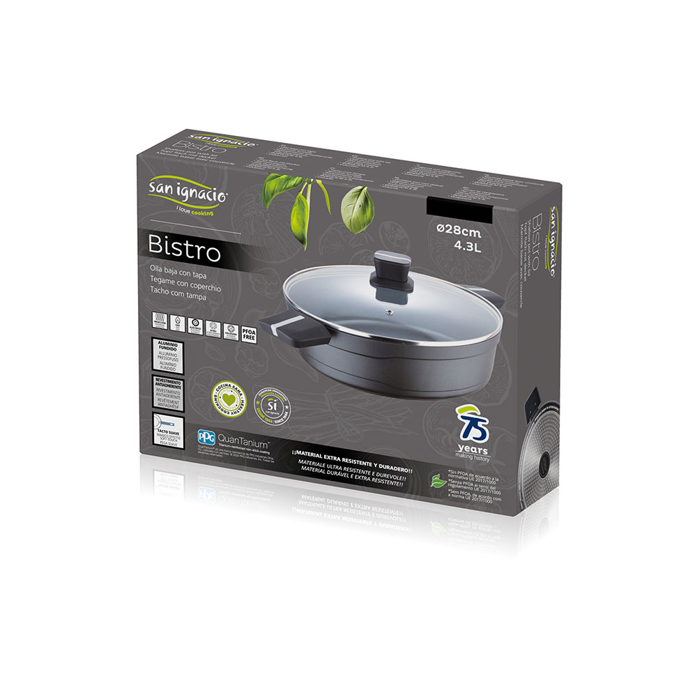 OLLA BAJA Ø28x8.0cm ALUMINIO FUNDIDO IND CON TAPA BISTRO GREY SG6427 SAN IGNACIO