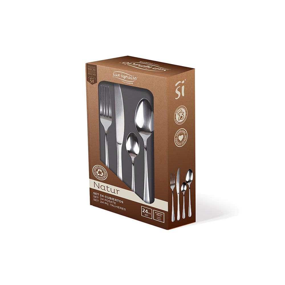SET 24 unid. CUBERTERIA DE ACERO INOXIDABLE RECICLADO BRILLO NATUR SG7765 SAN IGNACIO