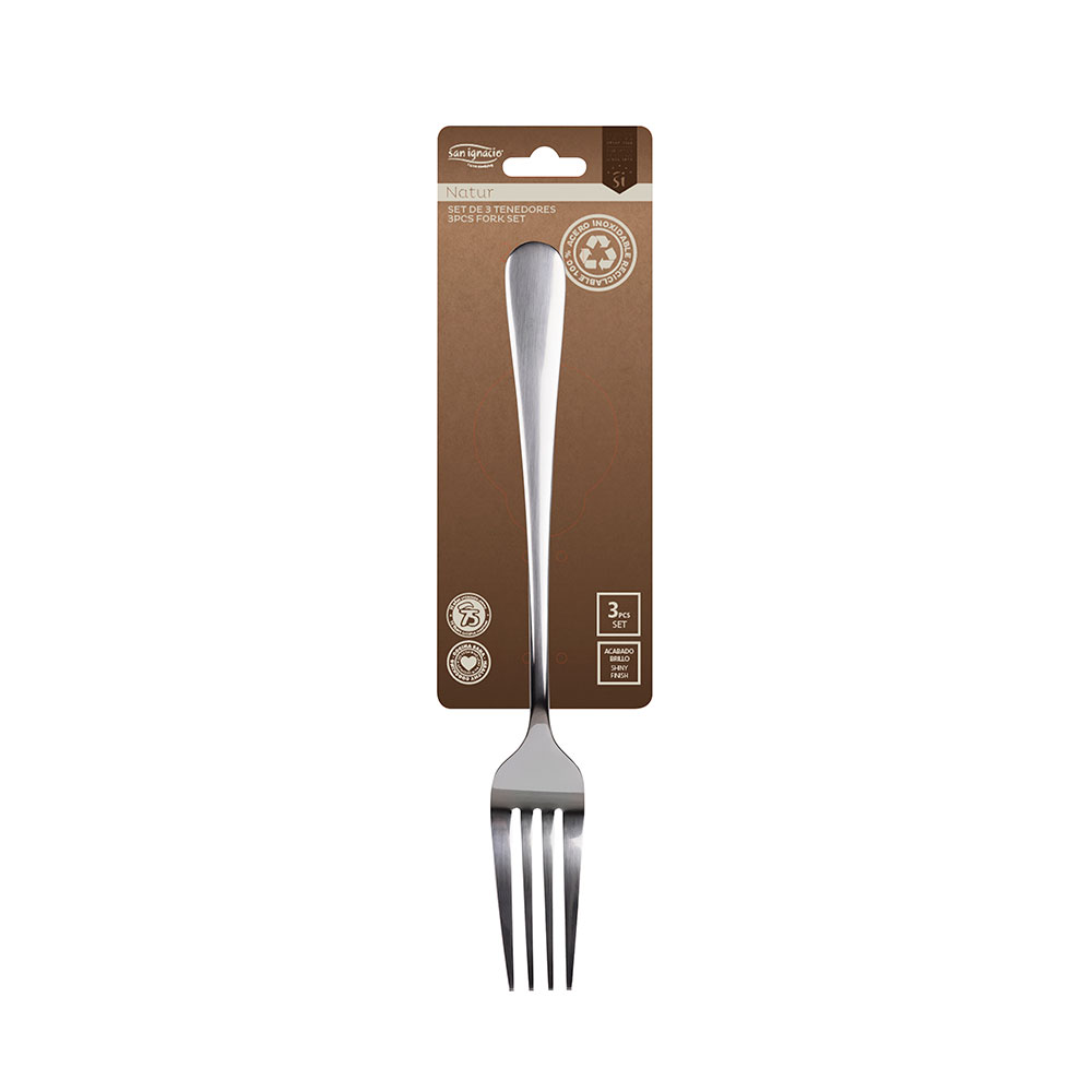 SET 3 unid. TENEDOR DE ACERO INOXIDABLE RECICLADO BRILLO NATUR SG7766 SAN IGNACIO