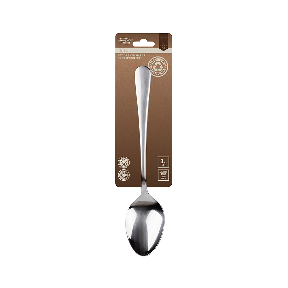 SET 3 unid. CUCHARA DE ACERO INOXIDABLE RECICLADO BRILLO NATUR SG7767 SAN IGNACIO