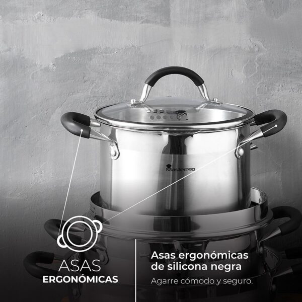 OLLA Ø24x12cm 5L ACERO INOXIDABLE CON TAPA FOODIES BGMP-1502-BK MASTERPRO - Imagen 3
