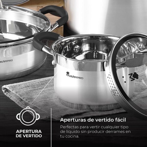 OLLA Ø24x12cm 5L ACERO INOXIDABLE CON TAPA FOODIES BGMP-1502-BK MASTERPRO - Imagen 4