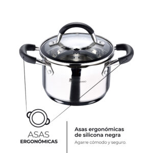 OLLA Ø16x10cm 1,8L DE ACERO INOXIDABLE CON TAPA FOODIES BGMP-1504-BK MASTERPRO