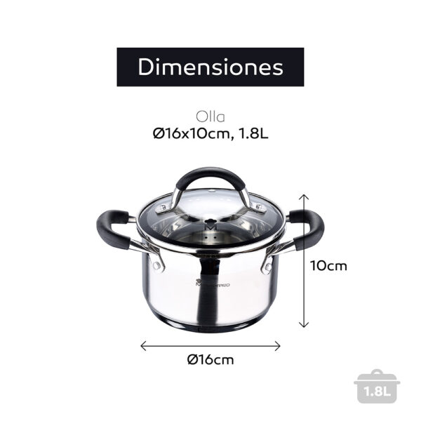 OLLA Ø16x10cm 1,8L DE ACERO INOXIDABLE CON TAPA FOODIES BGMP-1504-BK MASTERPRO - Imagen 5