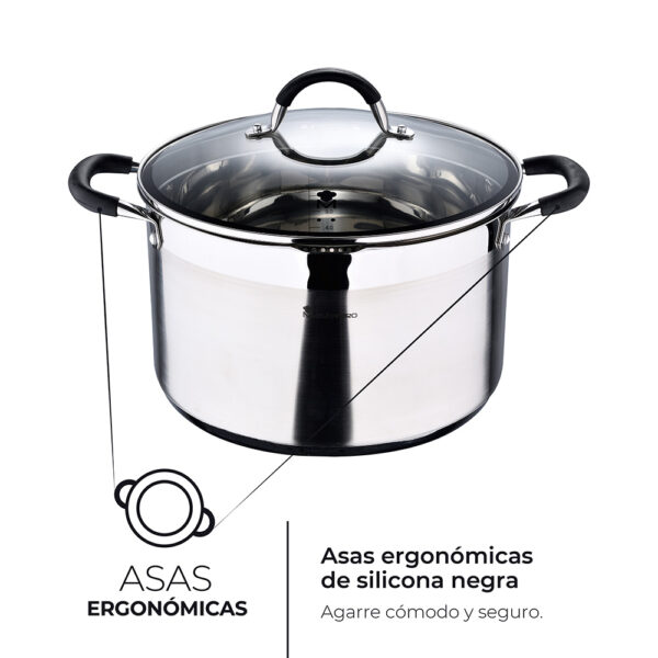 OLLA Ø28x16,5cm 9,5L DE ACERO INOXIDABLE CON TAPA FOODIES BGMP-1506-BK MASTERPRO - Imagen 2