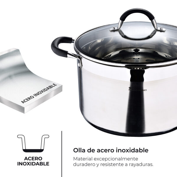 OLLA Ø28x16,5cm 9,5L DE ACERO INOXIDABLE CON TAPA FOODIES BGMP-1506-BK MASTERPRO - Imagen 4