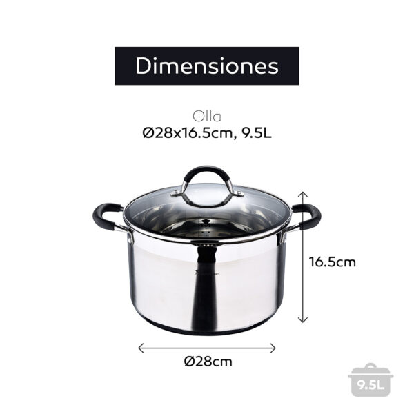 OLLA Ø28x16,5cm 9,5L DE ACERO INOXIDABLE CON TAPA FOODIES BGMP-1506-BK MASTERPRO - Imagen 5