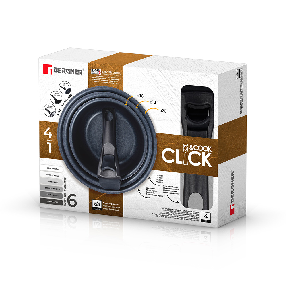SET 3 CAZOS (Ø16+Ø18+Ø20cm) CLICK & COOK BERGNER - Imagen 3