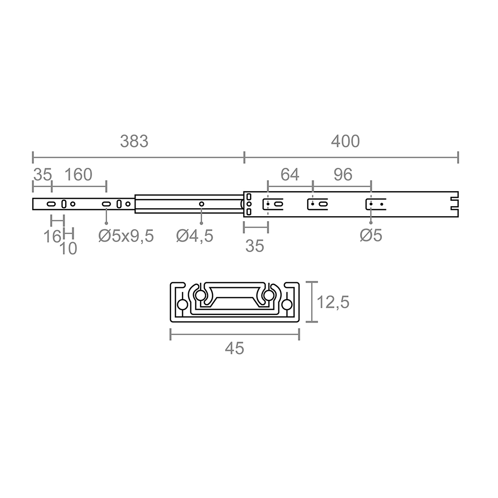 JUEGO GUIA TELESCOPICA GC5 45x400mm ZN 78040 MICEL - Imagen 2