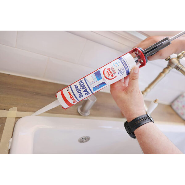 SUPER BAÑOS SILICONA BLANCA ANTIMOHO SIN OLOR 280ml 563064 FISCHER - Imagen 2