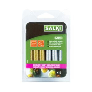 BARRAS DE COLA DECORACIÓN Y HOBBY Ø12x95mm PURPURINA DORADO+PLATEADO 430206 BLISTER 12 unid. SALKI