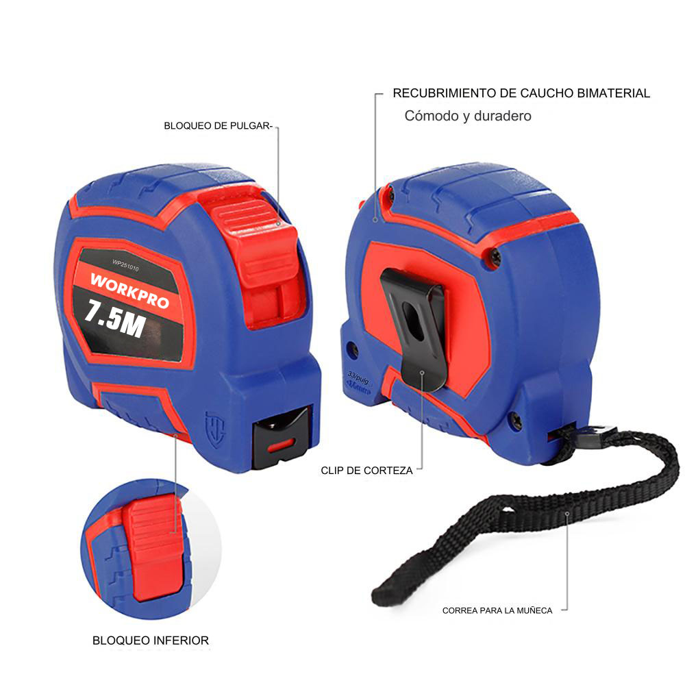 FLEXÓMETRO 7,5m x 25mm. WORKPRO - Imagen 7