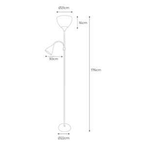 LAMPARA DE PIE MODELO BOSTON COLOR PLATEADA E27 60W Y LECTOR E14 40W EDM