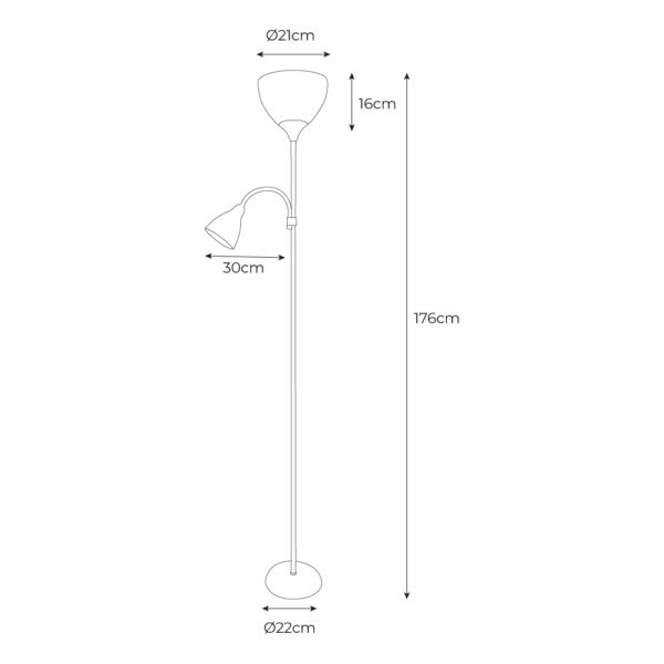 LAMPARA DE PIE MODELO BOSTON COLOR PLATEADA E27 60W Y LECTOR E14 40W EDM