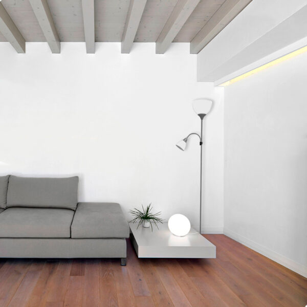 LAMPARA DE PIE MODELO BOSTON COLOR PLATEADA E27 60W Y LECTOR E14 40W EDM - Imagen 3