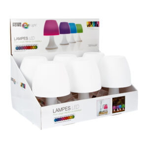 LAMPARA DE SOBREMESA CON LED, RGB, A PILAS 3xAAA/LR03 (NO INCLUIDAS). INCLUYE EXPOSITOR