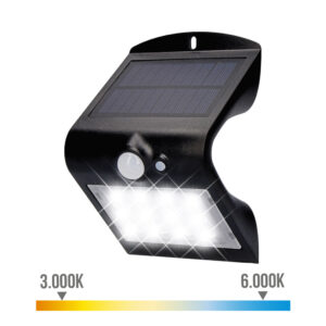 APLIQUE SOLAR 1,5W 220lm RECARGABLE. SENSOR DE PRESENCIA (2-6m) COLOR NEGRO 9,6x7,3x14cm EDM