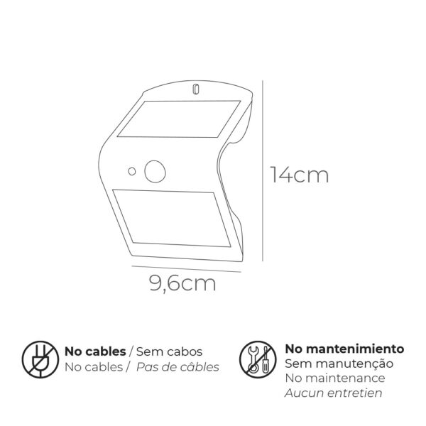 APLIQUE SOLAR 1,5W 220lm RECARGABLE. SENSOR DE PRESENCIA (2-6m) COLOR NEGRO 9,6x7,3x14cm EDM - Imagen 3
