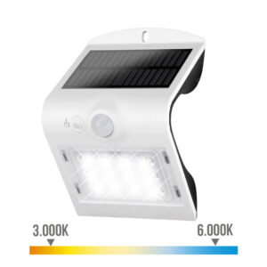 APLIQUE SOLAR 1,5W 220lm RECARGABLE. SENSOR DE PRESENCIA (2-6m) COLOR BLANCO 9,6x7,3x14cm EDM