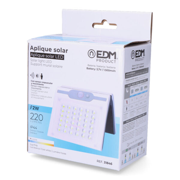 13APLIQUE SOLAR 2W 220Lm 6.500K CON SENSOR COLOR BLANCO EDM - Imagen 4