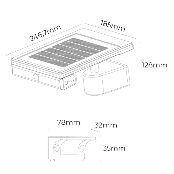 APLIQUE SOLAR LED 6W 720lm 6.500K CON SENSOR CREPUSCULAR Y MOVIMIENTO. PUNTO DE LUZ EXTRAÍBLE. COLOR NEGRO EDM - Imagen 6