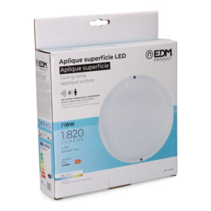 APLIQUE REDONDO LED CON SENSOR CREPUSCULAR Y DE MOVIMIENTO 18W 1820lm 6.400K LUZ FRÍA EDM