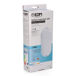 APLIQUE OVAL LED CON SENSOR CREPUSCULAR Y  MOVIMIENTO 18W 1820lm 6.400K EDM