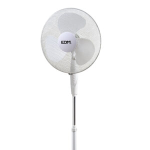 VENTILADOR DE PIE CON BASE CIRCULAR. COLOR BLANCO. POTENCIA: 45W ASPAS: Ø40cm ALTURA REGULABLE 110-130cm EDM