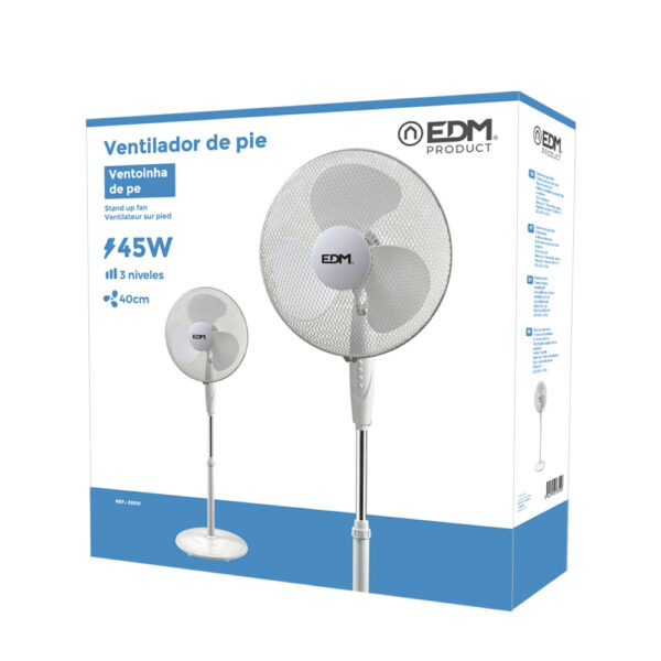 VENTILADOR DE PIE CON BASE CIRCULAR. COLOR BLANCO. POTENCIA: 45W ASPAS: Ø40cm ALTURA REGULABLE 110-130cm EDM - Imagen 2