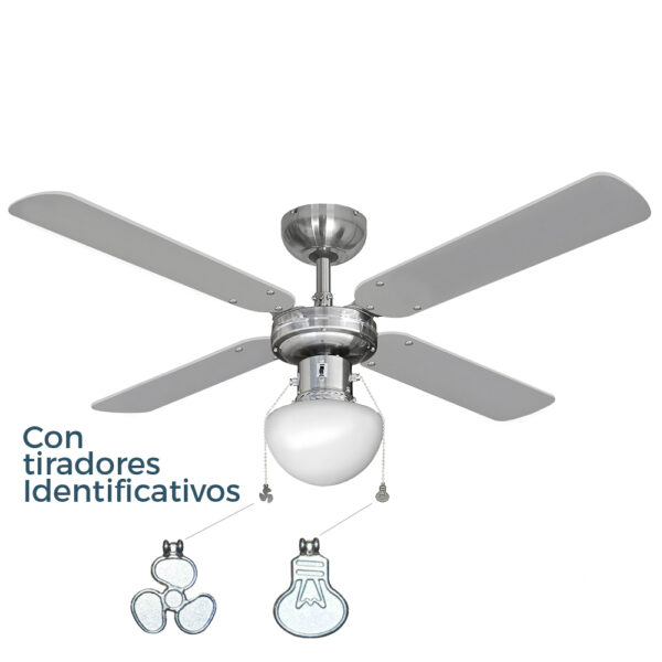 VENTILADOR DE TECHO MODELO CARIBE. COLOR CROMADO. POTENCIA: 50W ASPAS: Ø102cm EDM