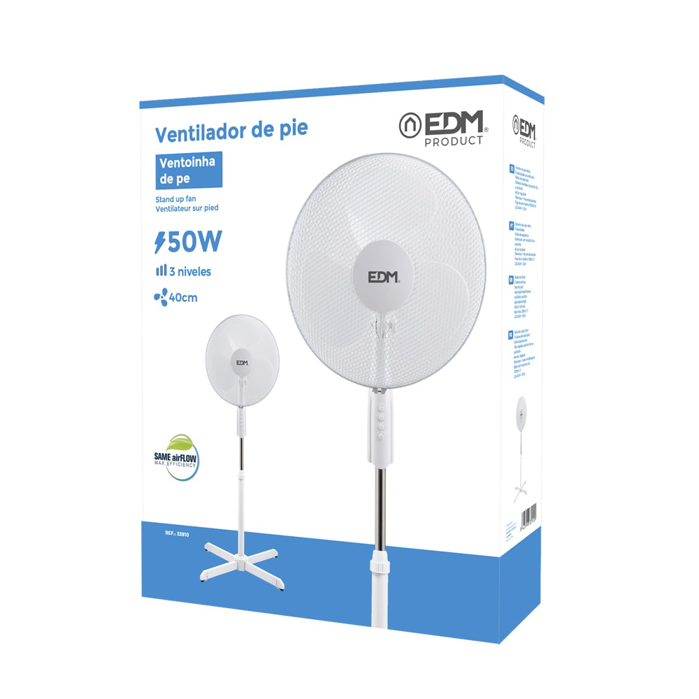 VENTILADOR DE PIE. COLOR BLANCO. POTENCIA: 50W ASPAS: Ø40cm ALTURA REGULABLE 110-130cm EDM - Imagen 2