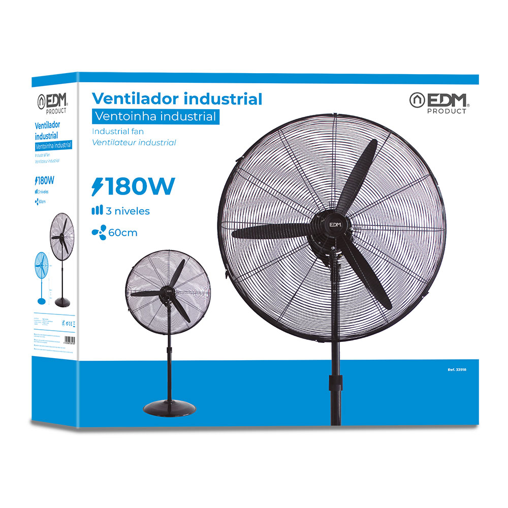 VENTILADOR DE PIE INDUSTRIAL, OSCILANTE. CON BASE CIRCULAR. COLOR NEGRO. POTENCIA: 180W ASPAS: Ø60cm. ALTURA REGULABLE 117-156cm EDM - Imagen 2