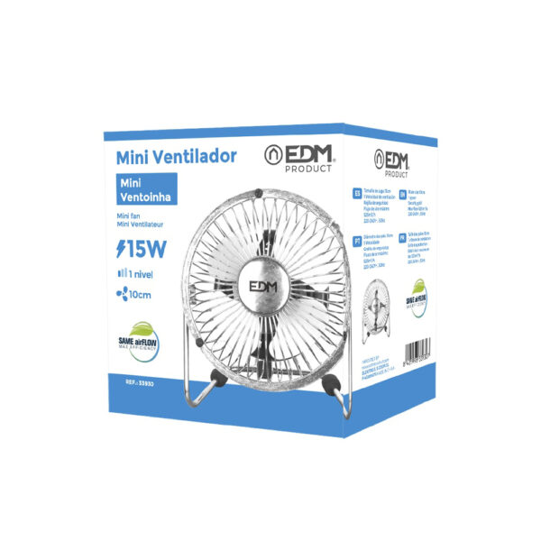 MINI VENTILADOR INDUSTRIAL, DE SOBREMESA. COLOR CROMADO. POTENCIA: 15W ASPAS: Ø10x15cm EDM - Imagen 2